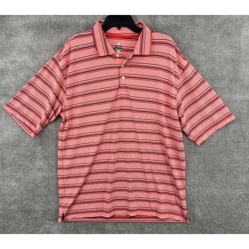 Bolle Golf B-Tech Mens L Polo Shirt Striped Performance Shirt‎ Quick Dry Stretch